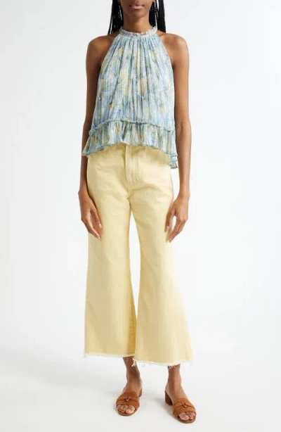 Veronica Beard Taylor High Waist Fray Hem Crop Wide Leg Jeans In Neutral