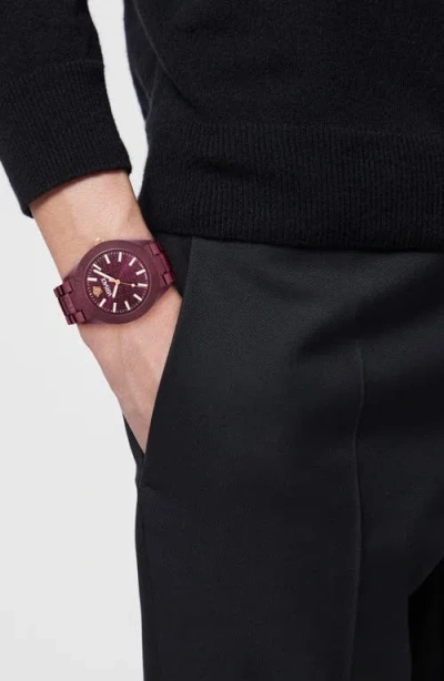 Versace V-dome Aluminum Bracelet Watch In Burgundy