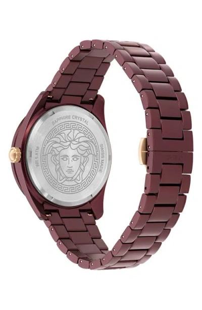 Versace V-dome Aluminum Bracelet Watch In Burgundy