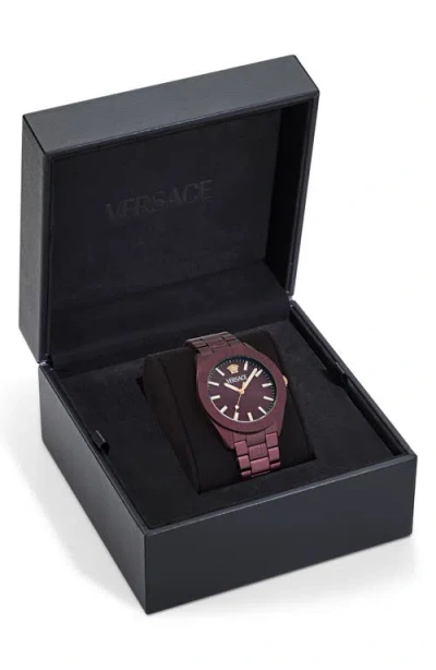 Versace V-dome Aluminum Bracelet Watch In Burgundy