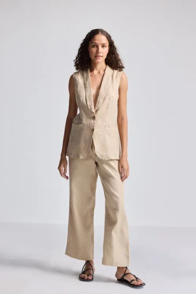 Reistor Sleeveless Hemp Jacket Set In Neutral