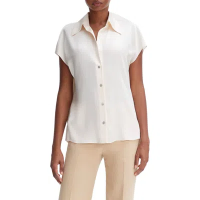 Vince Cap-sleeve Ruched-back Silk Blouse In Neutral