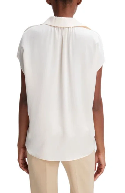 Vince Cap-sleeve Ruched-back Silk Blouse In Neutral