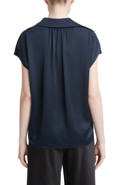 Vince Cap Sleeve Ruched Blouse In Coastal In Blue