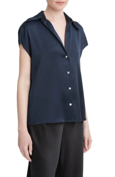 Vince Cap Sleeve Ruched Blouse In Coastal In Blue