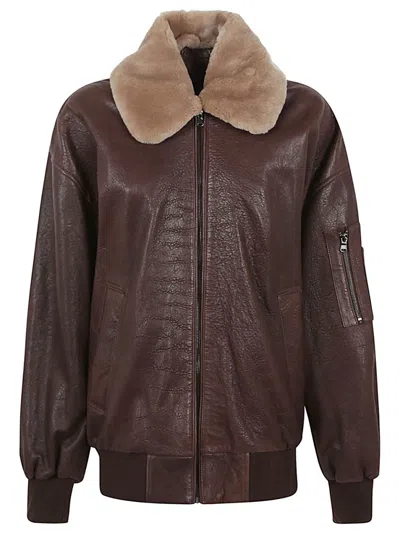 Enes Vivienne Luxe Leather Jacket In Brown