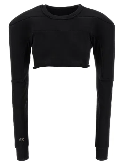 Rick Owens Black Champion Edition Girdered Cropped Harness T-shirt In Black
