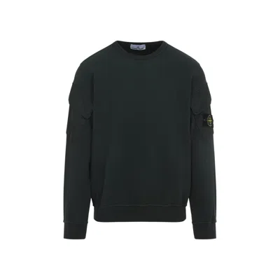 Stone Island Logo Cotton Crewneck Sweatshirt In Black