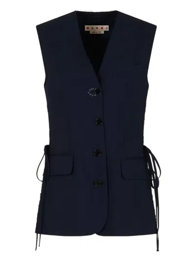 Marni Wool Vest With Slits On The Sides In Blue