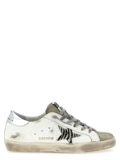 Golden Goose Superstar White Low Top Sneakers With Glittered Star Patch And Laminated Heel With Logo Lettering In In Neutral