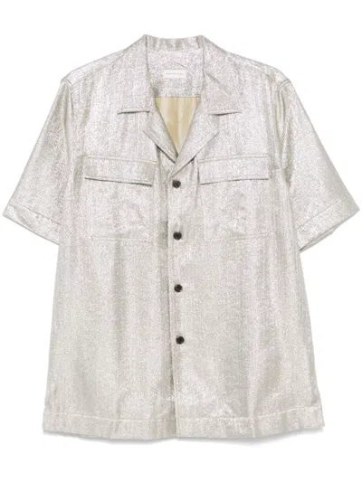Dries Van Noten Box-pleat Detail Metallic Finish Shirt In Gray