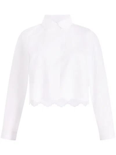 Patou Crisp Cotton Shirt With Pockets And Scalloped Hem In White