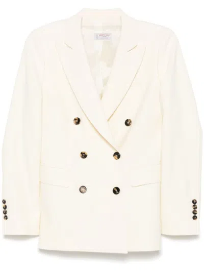 Alberto Biani Wool Blend Interlock Twill Weave Double-breasted Jacket In White