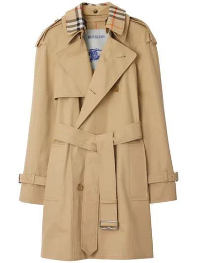Burberry Check Collar Long Castleford Trench Coat In Brown