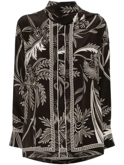 F.r.s For Restless Sleepers Printed Silk Shirt In Black