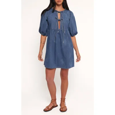 Petal And Pup Petal & Pup Romana Tie Front Denim Minidress In Blue