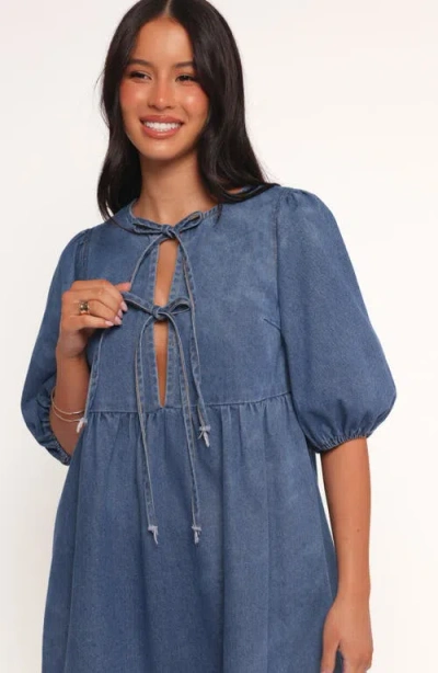 Petal And Pup Petal & Pup Romana Tie Front Denim Minidress In Blue