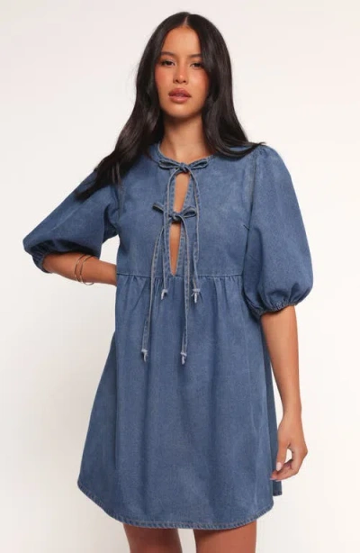 Petal And Pup Petal & Pup Romana Tie Front Denim Minidress In Blue