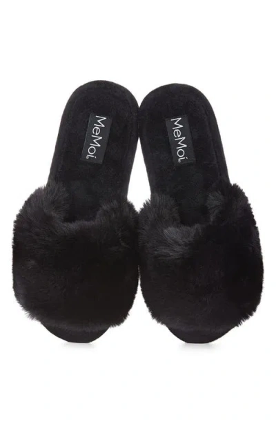 Memoi The Bette Plush Faux Fur Slipper In Black