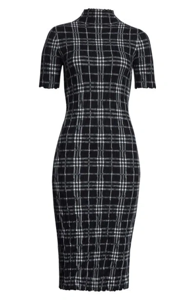 Burberry Check Turtleneck Wool Blend Dress In Black