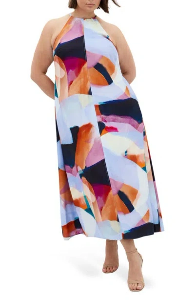 City Chic Aspect Level Halter Dress In Multi