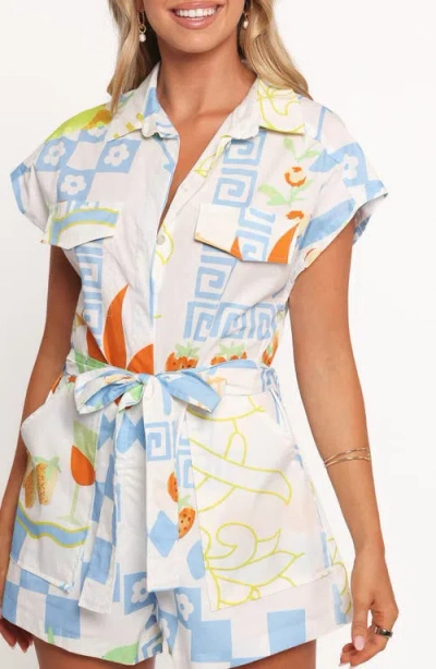 Petal And Pup Petal & Pup Georgina Tie Waist Cotton Romper In Blue
