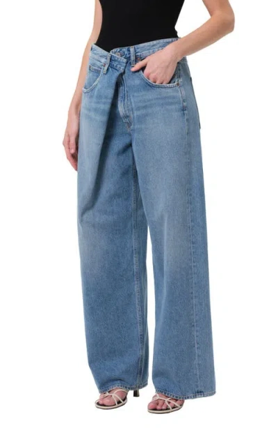 Agolde Wide-leg Light Blue Denim Jeans With Classic Five-pocket Design