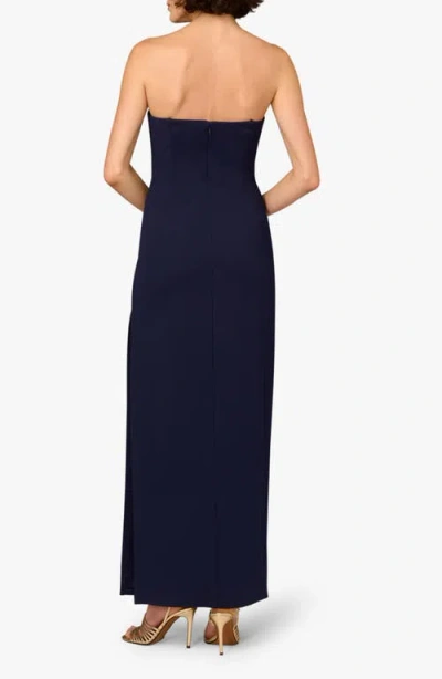 Aidan Mattox Bead Embellished Strapless Column Gown In Blue