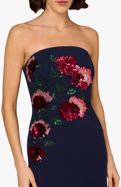 Aidan Mattox Bead Embellished Strapless Column Gown In Blue