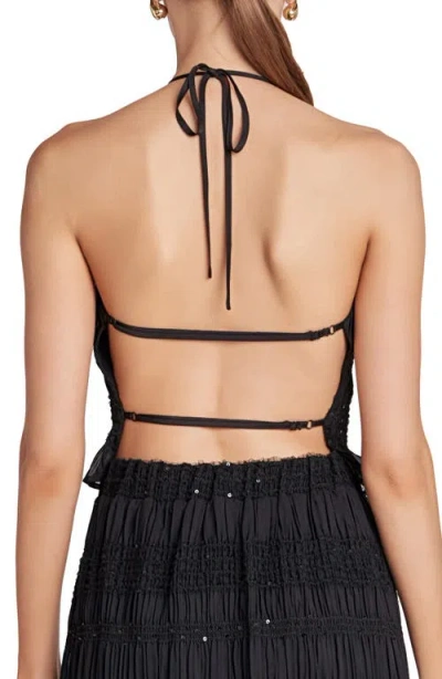 Endless Rose Sequin Shirred Open Back Chiffon Halter Top In Black