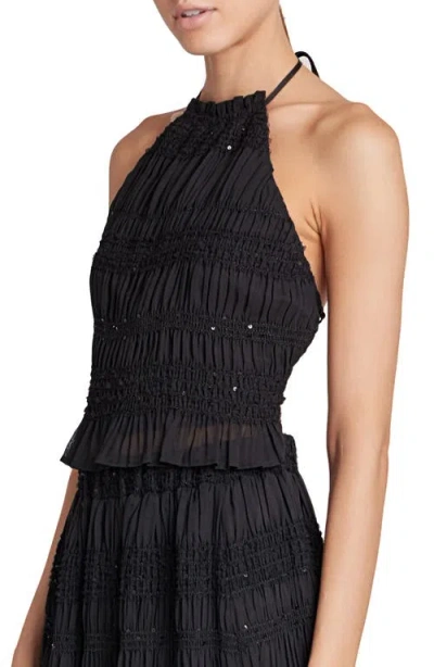 Endless Rose Sequin Shirred Open Back Chiffon Halter Top In Black