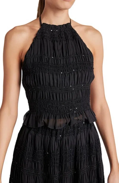 Endless Rose Sequin Shirred Open Back Chiffon Halter Top In Black