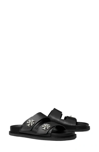 Tory Burch Double Strap Leather Flat Sandals In Black
