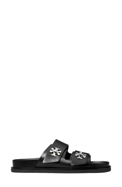 Tory Burch Double Strap Leather Flat Sandals In Black