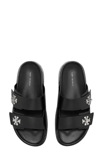 Tory Burch Double Strap Leather Flat Sandals In Black