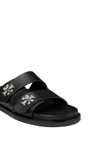 Tory Burch Double Strap Leather Flat Sandals In Black