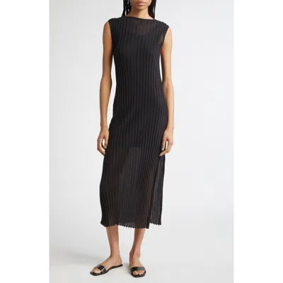 Loulou De Saison Ada Sleeveless Rib Knit Maxi Dress In Black