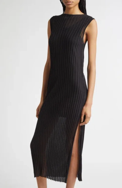 Loulou De Saison Ada Sleeveless Rib Knit Maxi Dress In Black