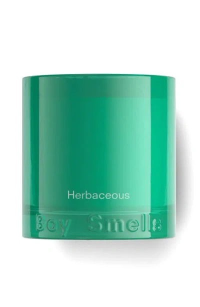 Boy Smells Herbaceous Candle In Green