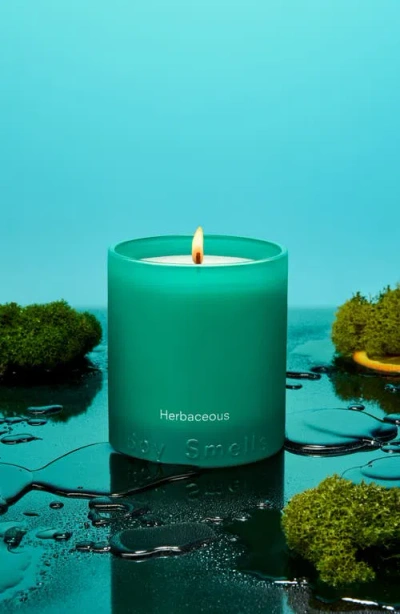 Boy Smells Herbaceous Candle In Green