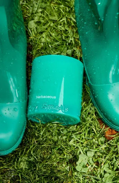 Boy Smells Herbaceous Candle In Green