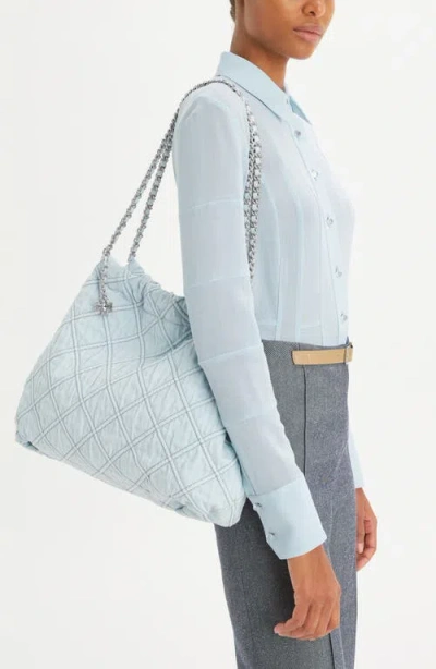 Tory Burch Fleming Soft Denim Hobo Bag In Blue