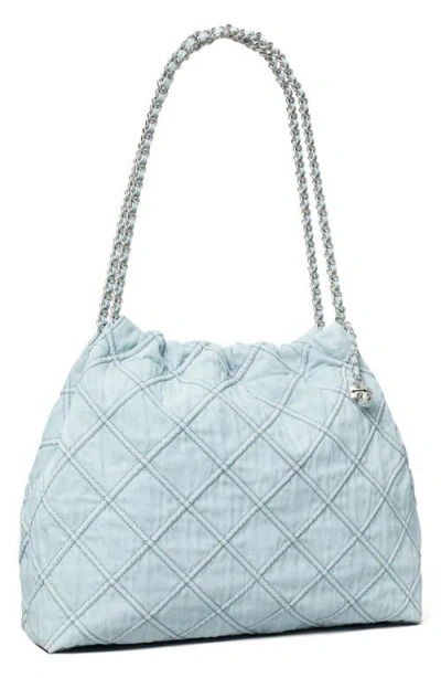 Tory Burch Fleming Soft Denim Hobo Bag In Blue