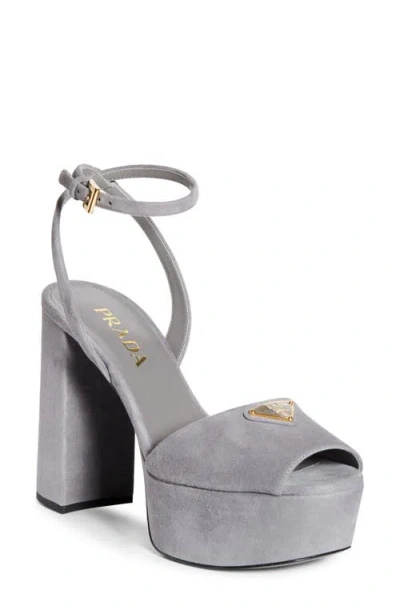 Prada Suede Block Heel Sandals With Open Toe