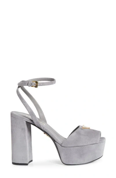 Prada Suede Block Heel Sandals With Open Toe