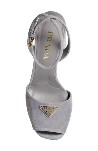 Prada Suede Block Heel Sandals With Open Toe