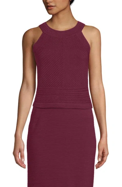 Lands' End Gassed Cotton Pointelle Halter Top Sweater Set Top In Burgundy