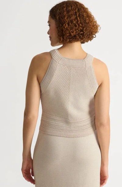 Lands' End Gassed Cotton Pointelle Halter Top Sweater Set Top In Neutral