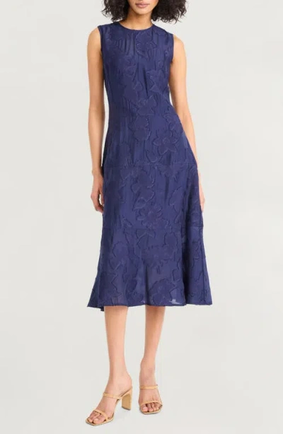 Luxely Jacquard Midi Dress In Blue