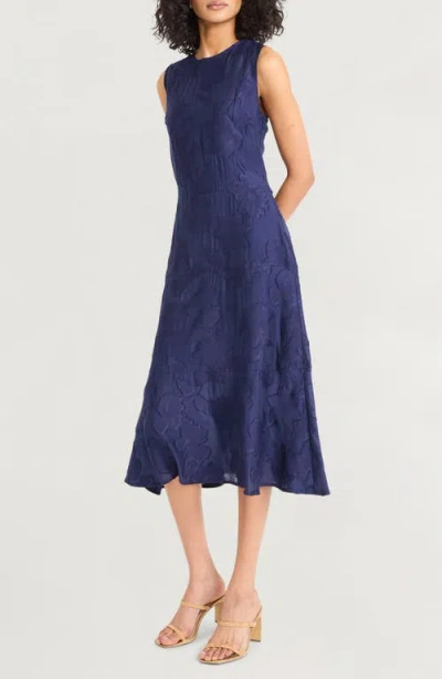 Luxely Jacquard Midi Dress In Blue